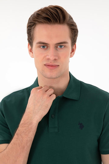 USPA Polo Shirt Men Dark Green VR079 USPOM288 Single Color Horse US Polo Assn.